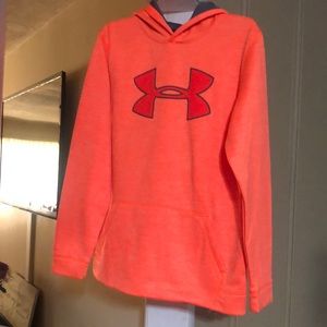 Bright orange hoodie under Armour